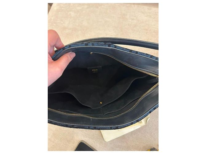 Borsa Fendi O'Lock in tela FF blu con catena plexiglass Nero - vista 10
