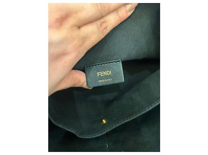 Borsa Fendi O'Lock in tela FF blu con catena plexiglass Nero - vista 12
