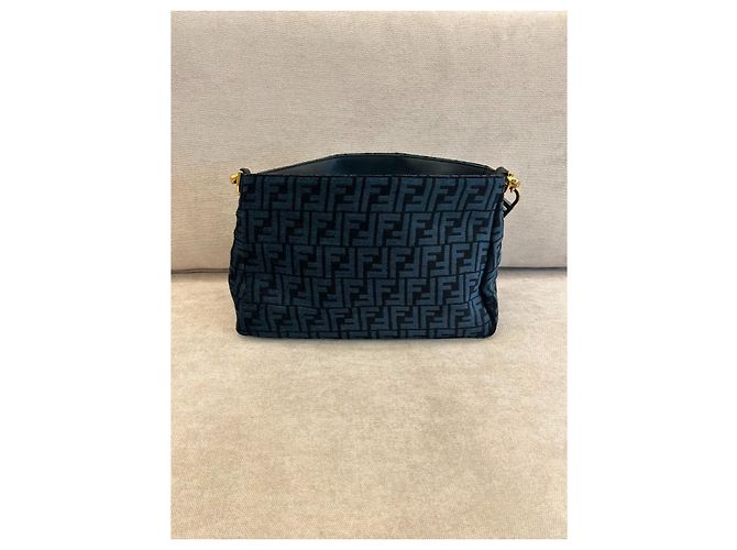 Borsa Fendi O'Lock in tela FF blu con catena plexiglass Nero - vista 2