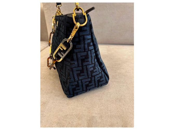 Borsa Fendi O'Lock in tela FF blu con catena plexiglass Nero - vista 4