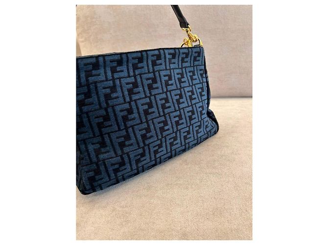 Borsa Fendi O'Lock in tela FF blu con catena plexiglass Nero - vista 6