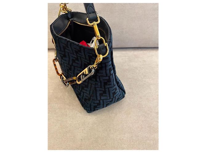 Borsa Fendi O'Lock in tela FF blu con catena plexiglass Nero - vista 9