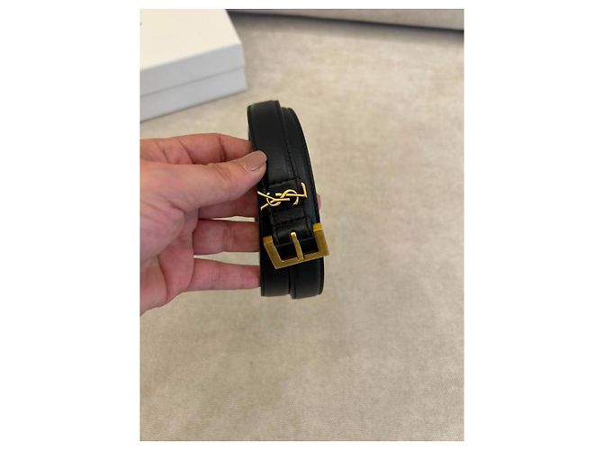 Saint Laurent Cassandre schmaler Ledergürtel schwarz - Ansicht 2