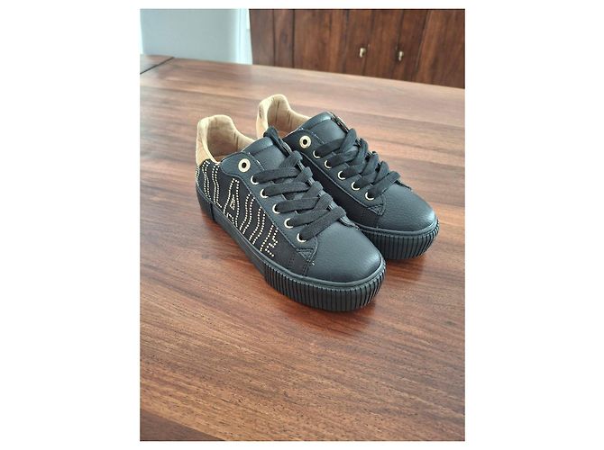 Autre Marque Sneakers Prima Classe Nere con Borchie e Stampa Mappa Nero D'oro - vista 2