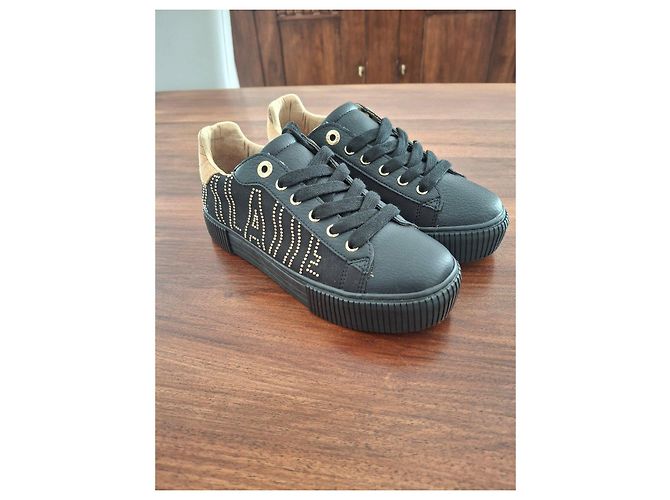 Autre Marque Sneakers Prima Classe Nere con Borchie e Stampa Mappa Nero D'oro - vista 3