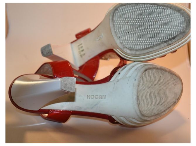 Sandali Hogan in vernice rossa con plateau Rosa Bianco Rosso - vista 4