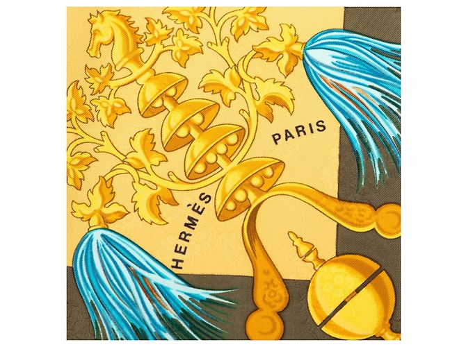 Sciarpa Carré 90 Plumes et Grelots Hermès D'oro Verde - vista 5