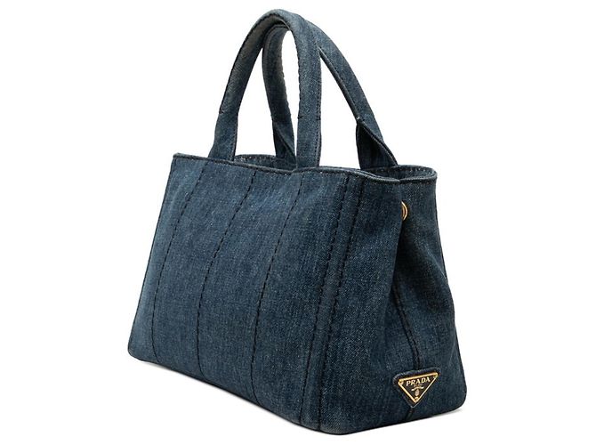 Sac Tote Prada Canapa com Placa de Logotipo Triangle Azul - vista 2