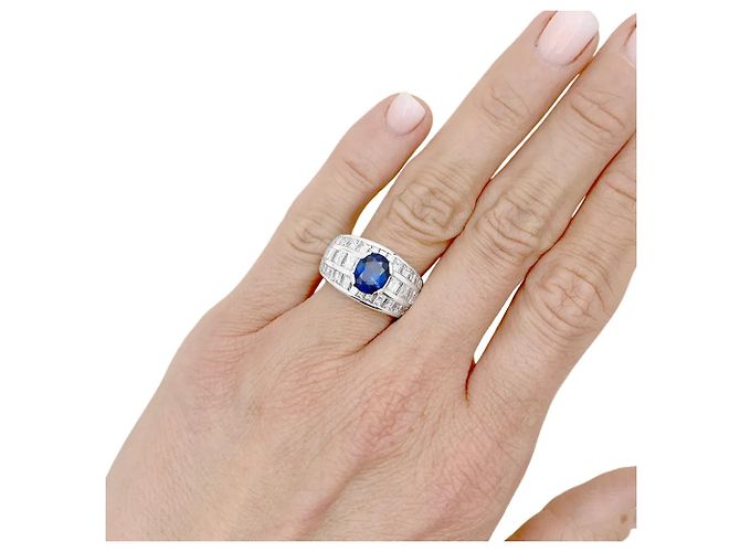 Autre Marque Weißgoldring, Saphir und Diamanten - Ansicht 6