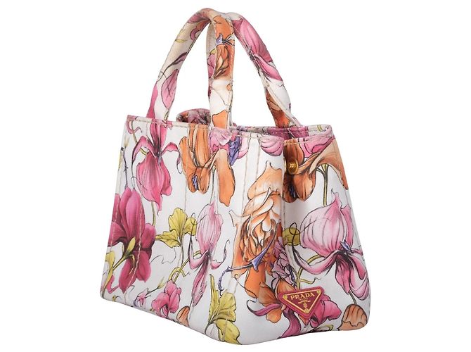 Borsa Tote Small Canapa con stampa floreale Prada Multicolore - vista 2