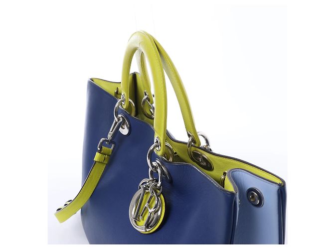 Borsa 2Way Diorissimo in pelle blu navy x giallo - vista 3
