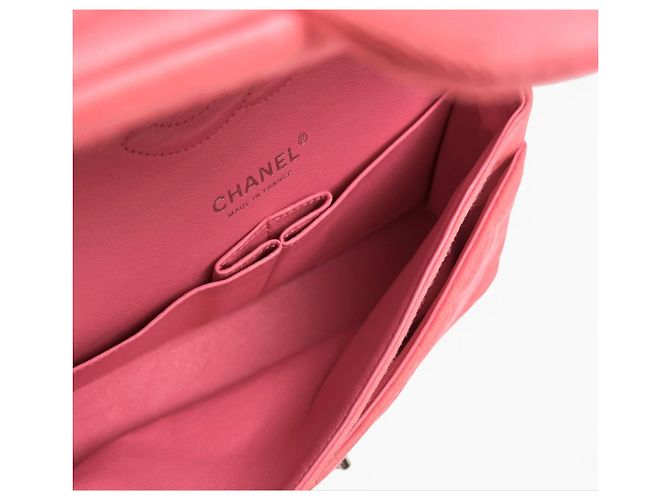 Borsa Chanel 14A Supermarket Pink Jersey Medium Classic Timeless Double Flap Bag Rosa Silver hardware - vista 11
