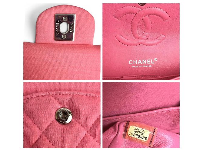 Borsa Chanel 14A Supermarket Pink Jersey Medium Classic Timeless Double Flap Bag Rosa Silver hardware - vista 13