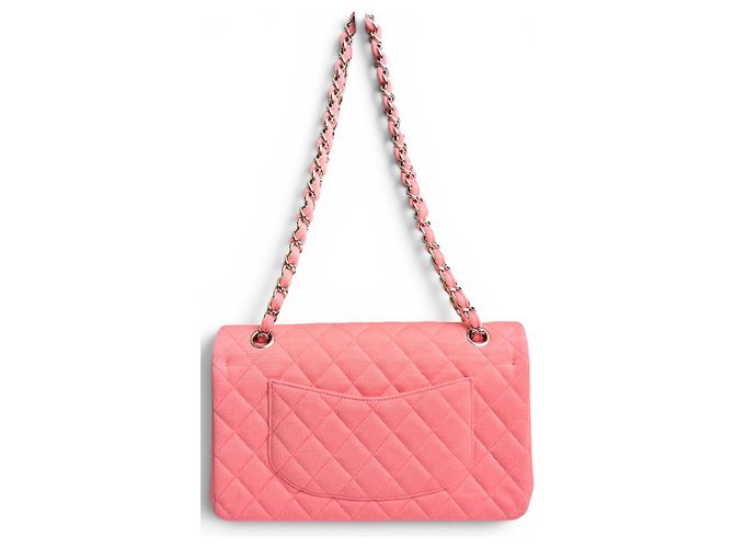 Borsa Chanel 14A Supermarket Pink Jersey Medium Classic Timeless Double Flap Bag Rosa Silver hardware - vista 2