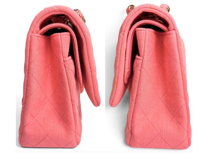Borsa Chanel 14A Supermarket Pink Jersey Medium Classic Timeless Double Flap Bag Rosa Silver hardware - vista 7