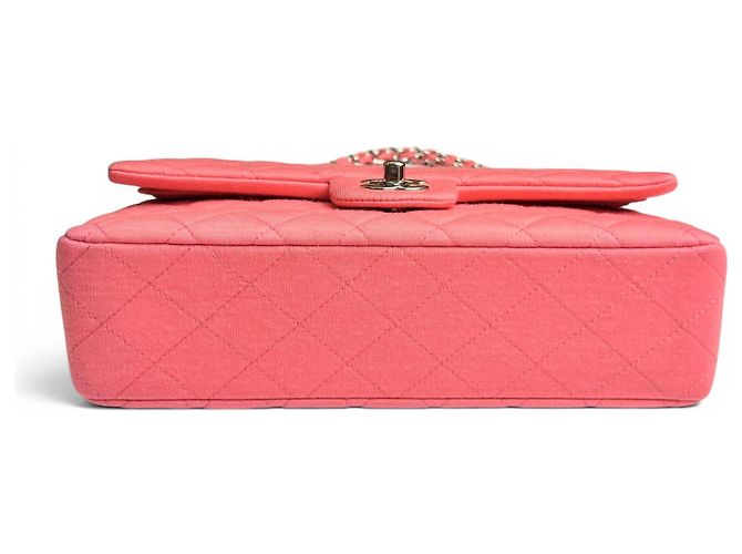 Borsa Chanel 14A Supermarket Pink Jersey Medium Classic Timeless Double Flap Bag Rosa Silver hardware - vista 9
