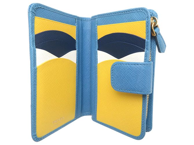 Saffiano Portafoglio bi-fold da donna Prada Bianco Blu Multicolore Giallo Blu navy - vista 5