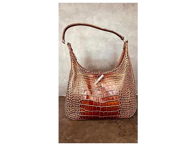 Borsa Longchamp in pelle effetto coccodrillo marrone - vista 2