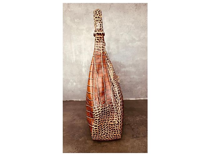 Borsa Longchamp in pelle effetto coccodrillo marrone - vista 4