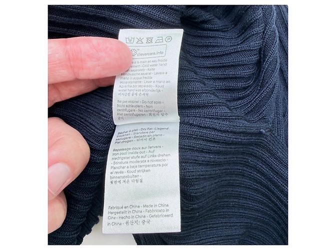 Autre Marque From Future Merinowolle Maxi-Kleid gerippt - Navy & Ivory Weiß Dunkelblau - Ansicht 8