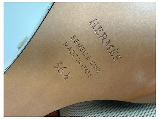 Sandali con zeppa Hermès Kean Nero Pelle e Tela 36.5 Grigio - vista 13
