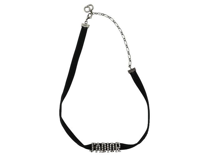 Dior Collana choker Christian in velluto nero con strass J'A - vista 3