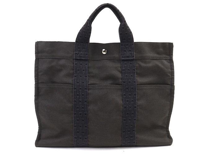 Hermès Hermes Her Line Canvas Tote Bag Braun Grau - Ansicht 2