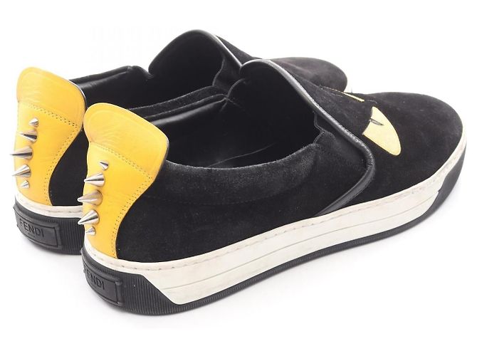 Fendi Monster Bugs Eye Suede Leather Slip-on Schwarz Gelb - Ansicht 2
