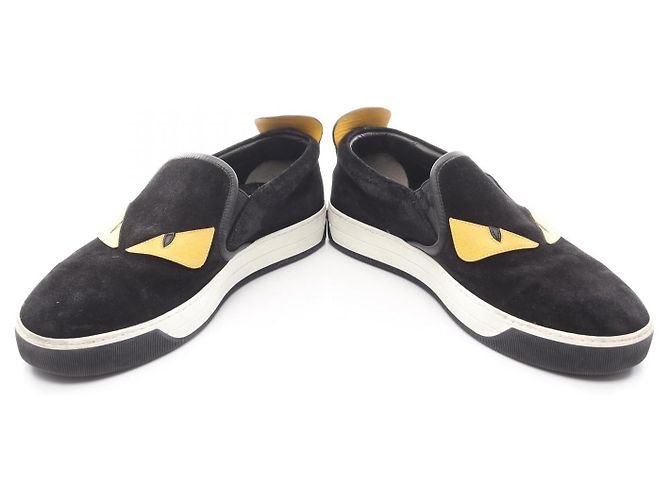Fendi Monster Bugs Eye Suede Leather Slip-on Schwarz Gelb - Ansicht 3
