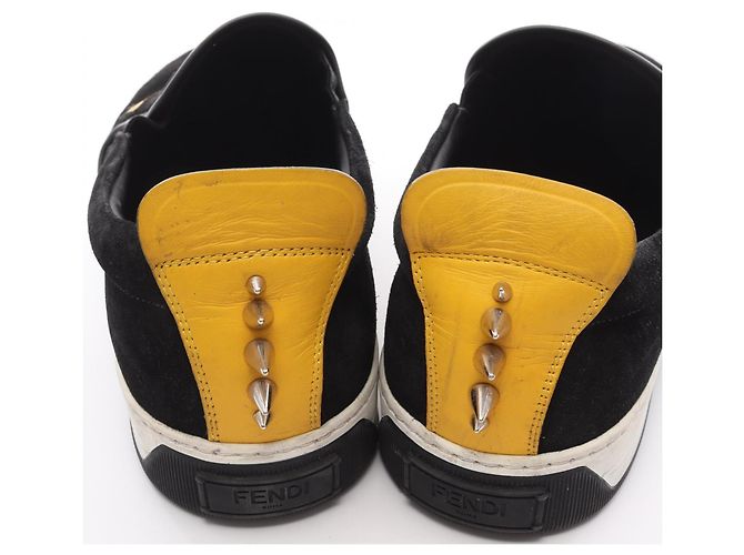 Fendi Monster Bugs Eye Suede Leather Slip-on Schwarz Gelb - Ansicht 8