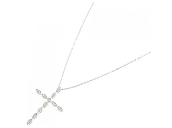 Autre Marque Collier Croix en Diamants en Or Blanc Au750 Argenté - vue 2