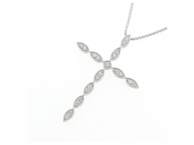 Autre Marque Collier Croix en Diamants en Or Blanc Au750 Argenté - vue 3