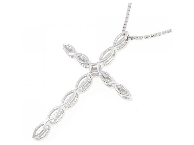Autre Marque Collier Croix en Diamants en Or Blanc Au750 Argenté - vue 4