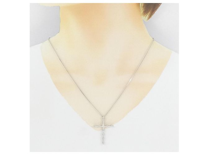 Autre Marque Collier Croix en Diamants en Or Blanc Au750 Argenté - vue 6