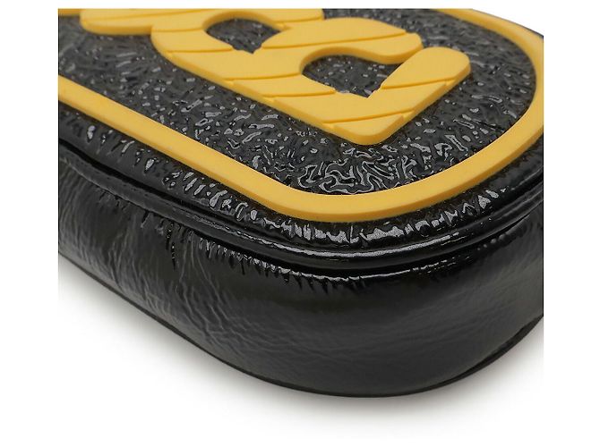 Borsa a tracolla in pelle vernice Gucci Game Patch Logo Nero Giallo - vista 3