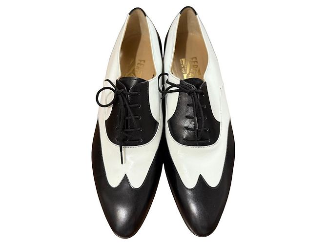 Scarpe con lacci in pelle Salvatore Ferragamo Nero Bianco - vista 3
