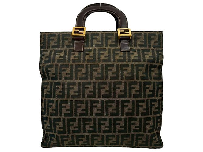 Fendi Zucca Canvas Leder Handtasche Braun Schwarz Khaki - Ansicht 4