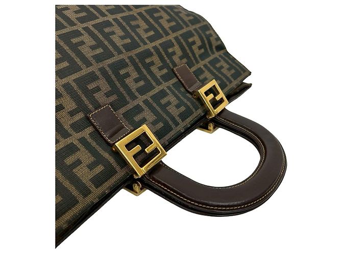 Fendi Zucca Canvas Leder Handtasche Braun Schwarz Khaki - Ansicht 5