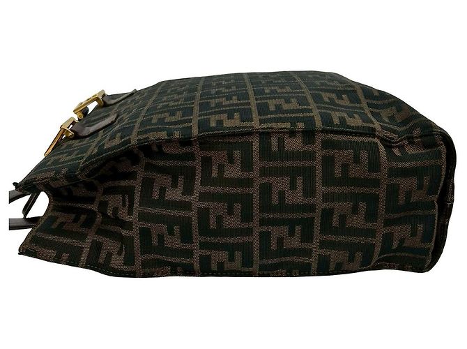 Fendi Zucca Canvas Leder Handtasche Braun Schwarz Khaki - Ansicht 6