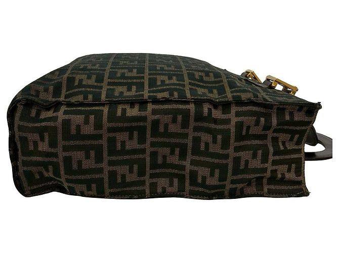 Fendi Zucca Canvas Leder Handtasche Braun Schwarz Khaki - Ansicht 7