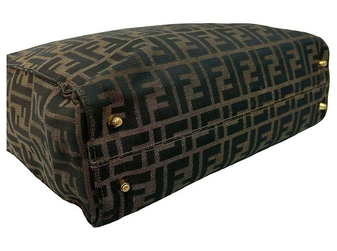 Fendi Zucca Canvas Leder Handtasche Braun Schwarz Khaki - Ansicht 8