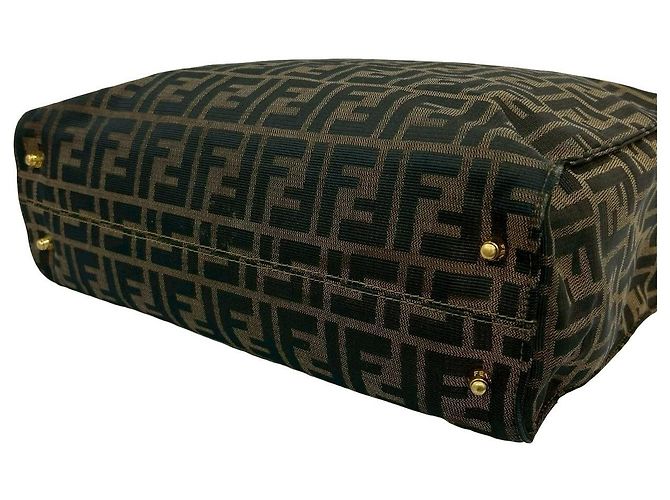 Fendi Zucca Canvas Leder Handtasche Braun Schwarz Khaki - Ansicht 9
