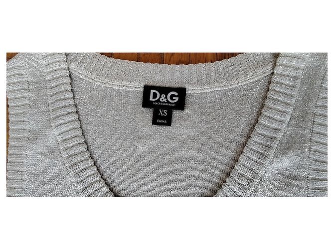 Canotta D&G in seta e lurex con logo Argento - vista 3
