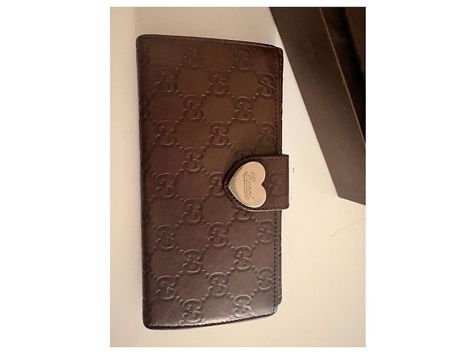 Cartera Gucci de cuero marrón con monograma y cierre de corazón Castaño - vista 3