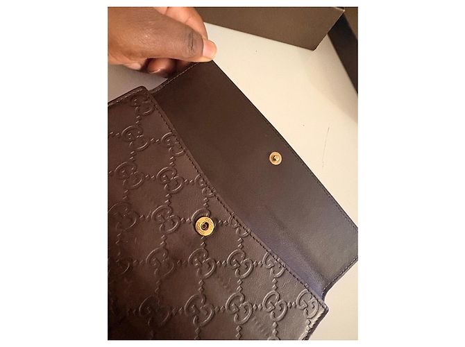 Cartera Gucci de cuero marrón con monograma y cierre de corazón Castaño - vista 9