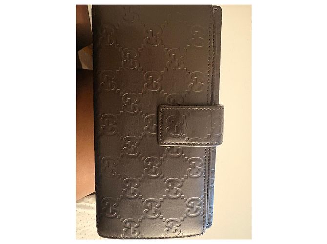 Gucci Cartera larga de cuero marrón con relieve GG Castaño - vista 5