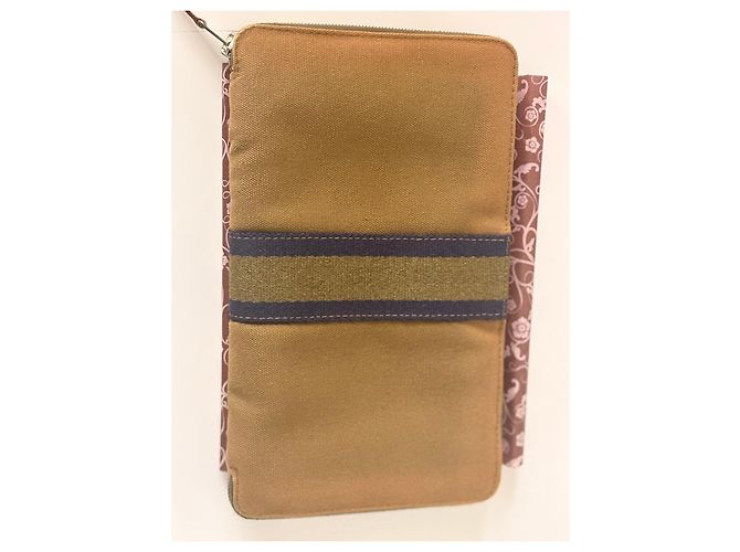 Hermès Brown canvas zip-around wallet with contrasting stripe - view 2