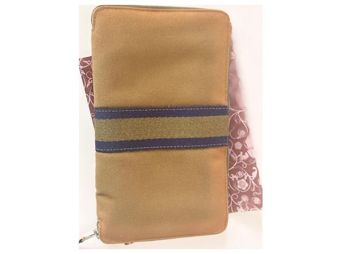 Hermès Brown canvas zip-around wallet with contrasting stripe - view 3