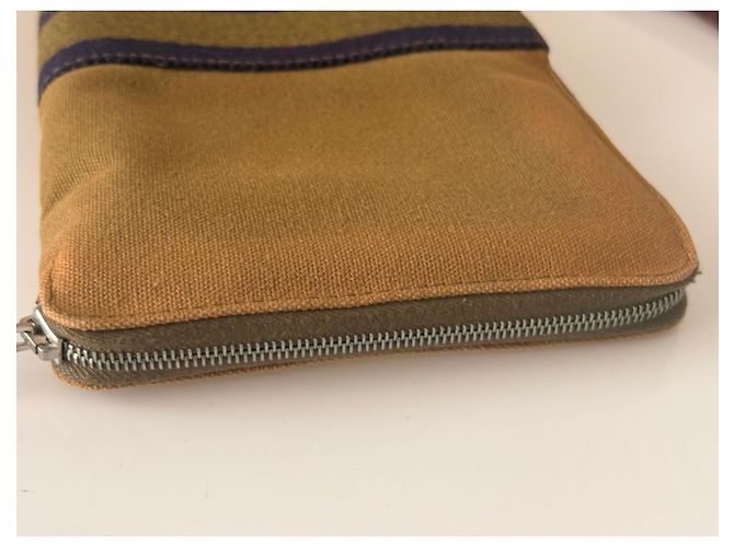 Hermès Brown canvas zip-around wallet with contrasting stripe - view 4