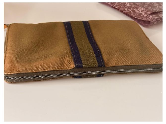 Hermès Brown canvas zip-around wallet with contrasting stripe - view 5